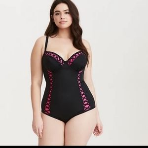 LATTICE INSET PUSH-UP DEMI ONE PIECE SWIMSUIT